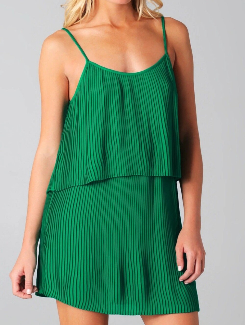 Parker Pleated Double Layered Flapper Cocktail Mini Dress Size Small Green